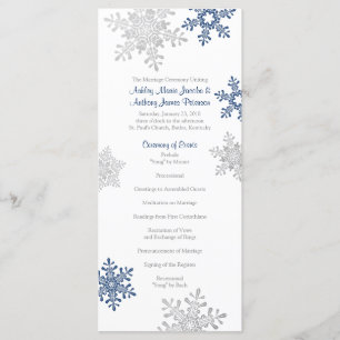 Navy Blue Silver Snowflake Winter Wedding Program
