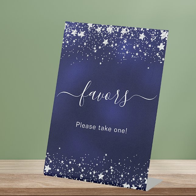 Navy blue silver stars favour pedestal sign (Creator Uploaded)