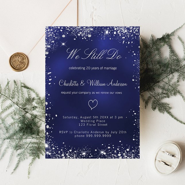Navy blue silver vow renewal wedding invitation (Creator Uploaded)