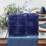 Navy blue silver wedding program details<br><div class="desc">A modern,  elegant wedding program/details/timeline.  A navy blue coloured background decorated with faux silver glitter sparkles. The blue colour is uneven. Personalize and add your names and wedding details. White coloured letters.  

Text on both sides. 

1 sheet = 1 program printed edge to edge.</div>