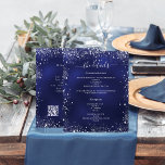 Navy blue silver wedding program details QR<br><div class="desc">A modern, elegant wedding program/details/timeline. A navy blue coloured background decorated with faux silver glitter sparkles. The blue colour is uneven. Personalize and add your names and wedding details. White coloured letters. Text on both sides. Add your wedding website url to the QR code. 1 sheet = 1 program printed...</div>