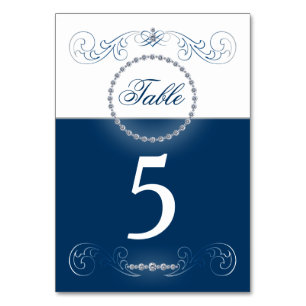 Navy blue silver wedding table number cards