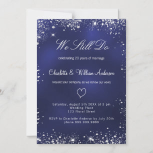 Navy blue silver wedding vow renewal magnetic invitation