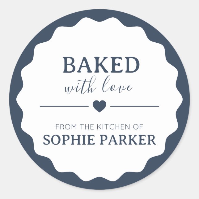 Navy Blue Simple Baked With Love Scallop Sticker (Devant)