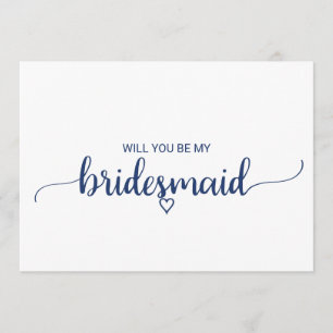 Navy Blue Simple Calligraphy Bridesmaid Proposal Invitation