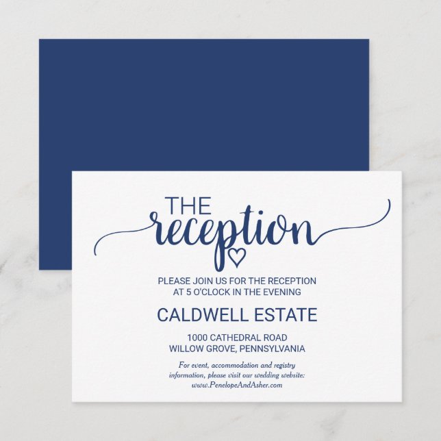 Navy Blue Simple Calligraphy Reception Card (Front/Back)
