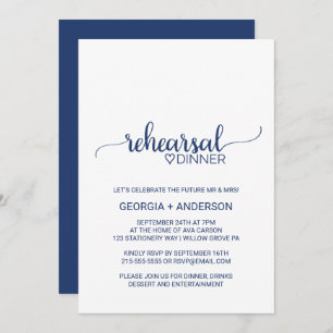 Navy Blue Simple Calligraphy Rehearsal Dinner Invitation