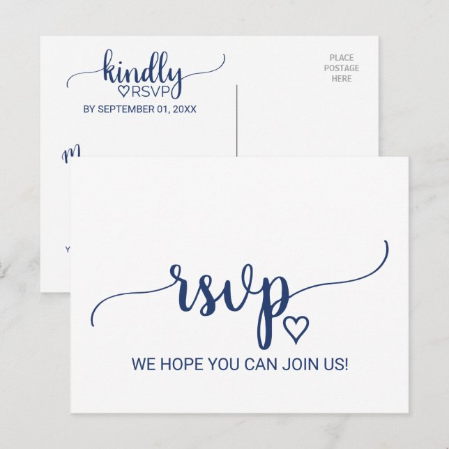 Navy Blue Simple Calligraphy Song Request RSVP Invitation Postcard (Front/Back)