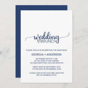 Navy Blue Simple Calligraphy Wedding Brunch Invitation