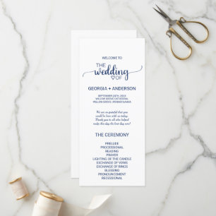 Navy Blue Simple Calligraphy Wedding Program
