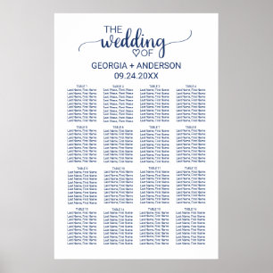 Navy Blue Simple Calligraphy Wedding Seating Chart