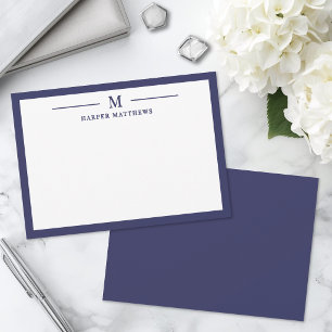 Navy Blue Simple Classic Personalized Stationery Card