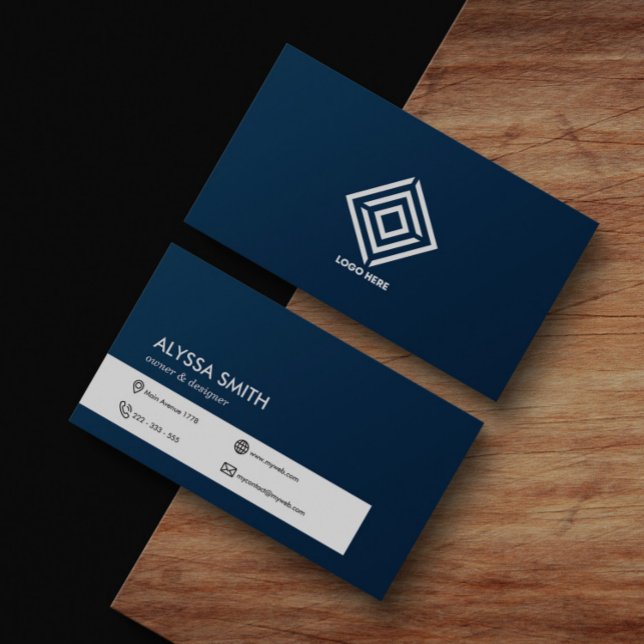 Navy Blue Simple Clean Personalized Custom Modern Business Card (Creator Uploaded)