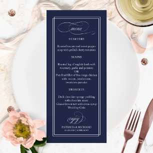 Navy Blue Simple Elegant 4x9 Wedding Menu