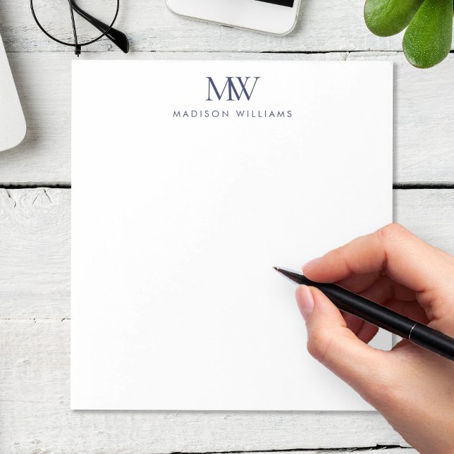 Navy Blue Simple Elegant Modern Monogram Notepad (Creator Uploaded)