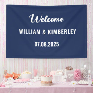 Navy Blue Simple Elegant Modern Wedding Banner