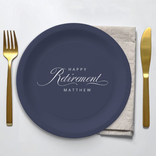 Navy Blue Simple Elegant Retirement Party Paper Plate (Creator Uploaded)