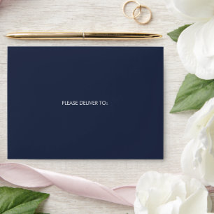 Navy blue simple elegant wedding envelope