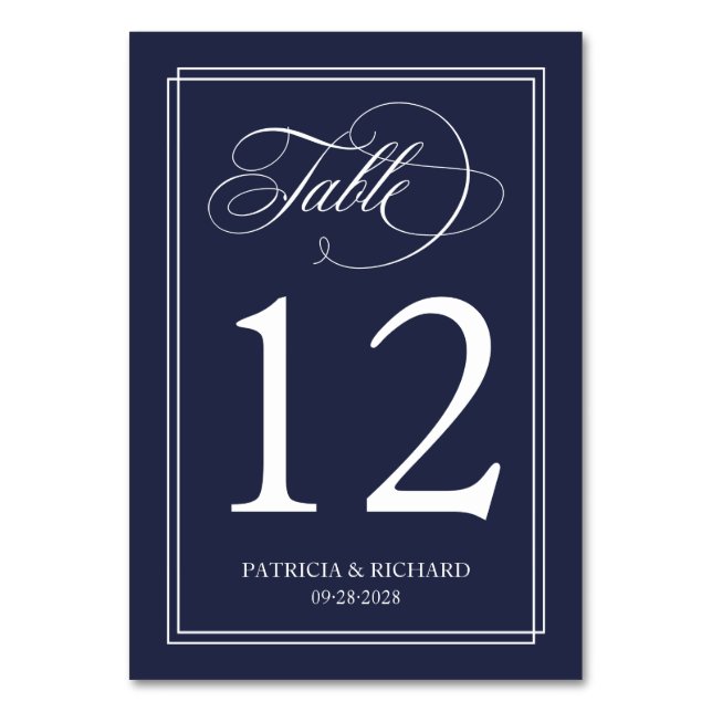 Navy Blue Simple Elegant Wedding Table Number (Front)