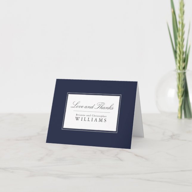 Navy Blue Simple Elegant Wedding Thank You Card (Front)