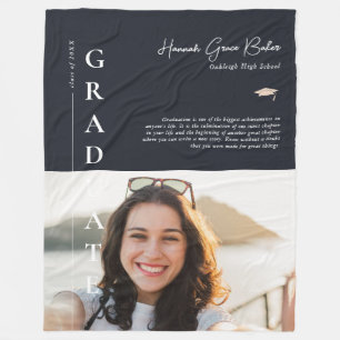 Navy Blue Simple Graduation Photo & Quote Fleece Blanket