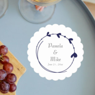 Navy Blue Simple Heart Wreath Wedding Paper Coaster