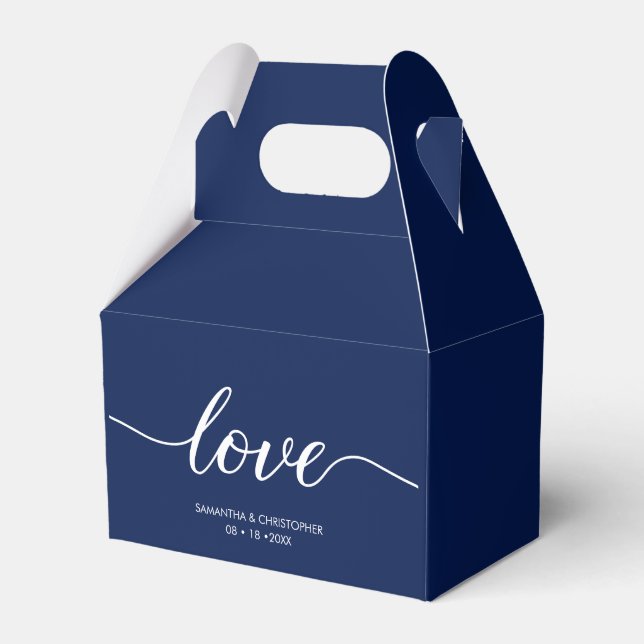 Navy blue Simple Love Script Wedding custom Favor Box (Front Side)