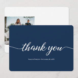 Navy Blue Simple Minimalist Wedding Thank You Card