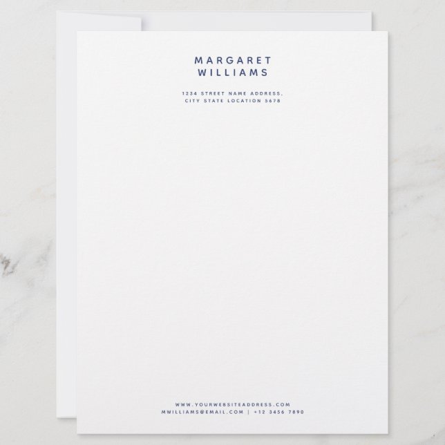 Navy Blue Simple Modern Minimalist Elegant Office Letterhead (Front)
