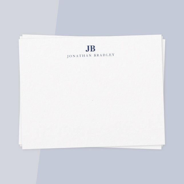 Navy Blue Simple Modern Minimalist Monogram  Card (Navy blue simple modern minimalist monogram note card)