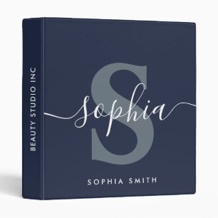 Navy Blue Simple Monogram Name Initials  Binder