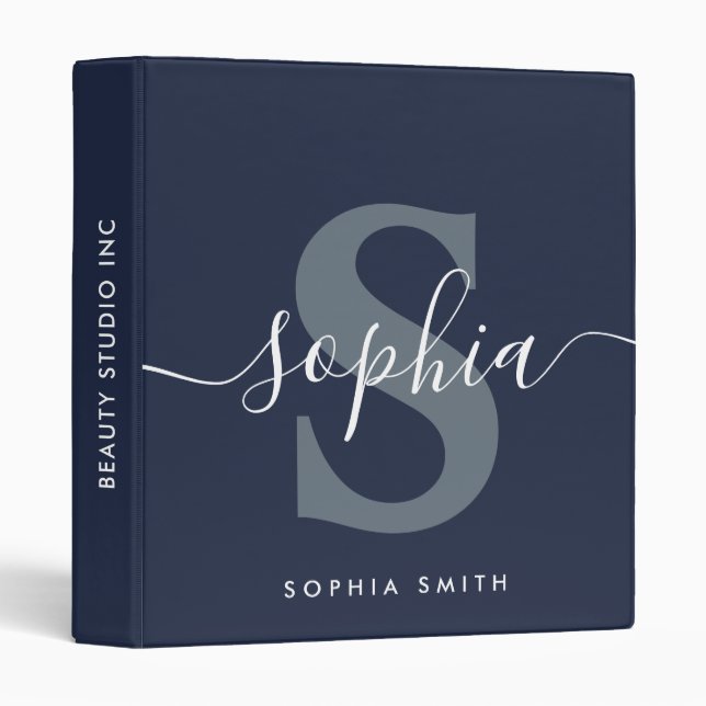 Navy Blue Simple Monogram Name Initials  Binder (Front/Spine)