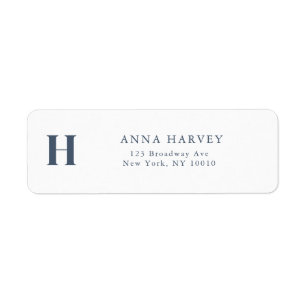 Navy Blue Simple Monogram Return Address Label