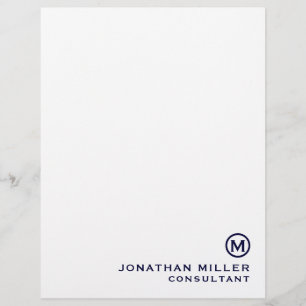 Navy Blue Simple Monogram Typographic Name Title Letterhead