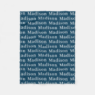Navy Blue Simple Personalized Baby Name Fleece Blanket