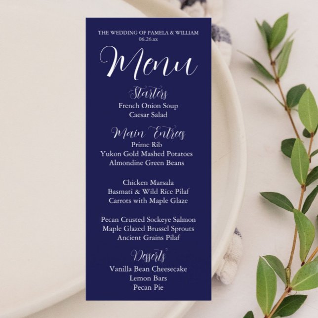 Navy Blue Simple Style Wedding Dinner Menu (In Situ Table)