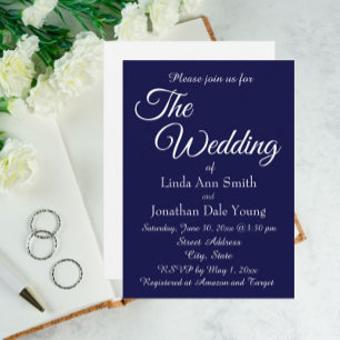 Navy Blue Simple Style Wedding Invitation
