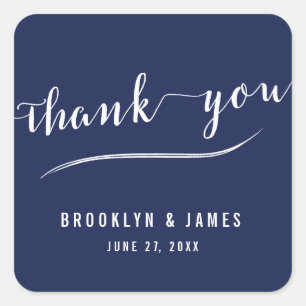 Navy Blue Simple Thank You Wedding Stickers