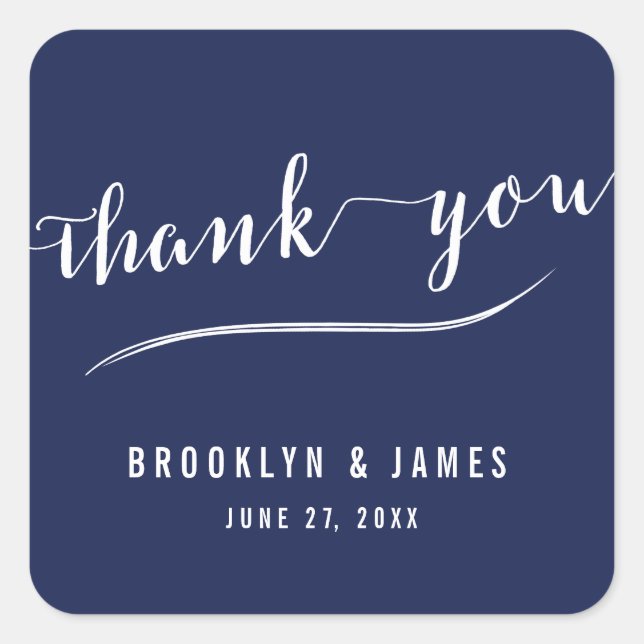 Navy Blue Simple Thank You Wedding Stickers (Front)