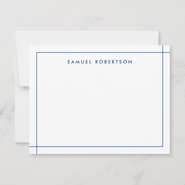 Navy Blue Simple Thin Border Corner Square  Card (Front)