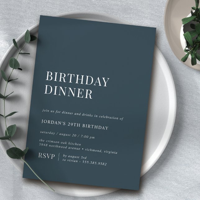 Navy Blue | Simple Typography Birthday Dinner Invitation (Creator Uploaded)