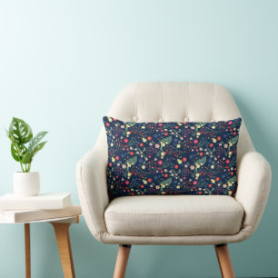 Navy Blue Simple Wildflower  Pattern  Lumbar Pillow