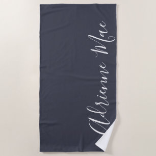 Navy Blue Simply Personalized Beach Towel