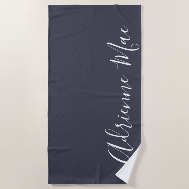Navy Blue Simply Personalized Beach Towel (Front)