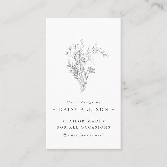 Navy Blue Sketched Florals | Modern Minimal Business Card (Front)