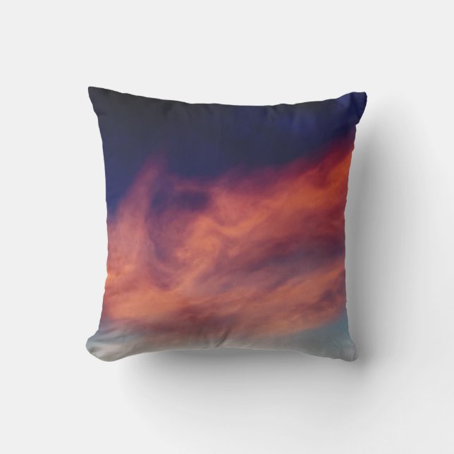 Navy Blue Sky Orange Clouds Throw Pillow (Front)