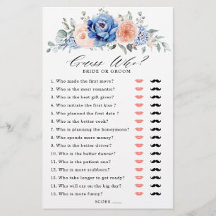 Navy Blue Slate Dusty Blush Bridal Shower Game