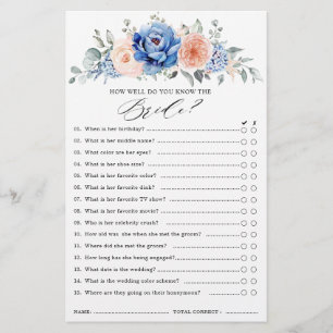 Navy Blue Slate Dusty Blush Bridal Shower Game