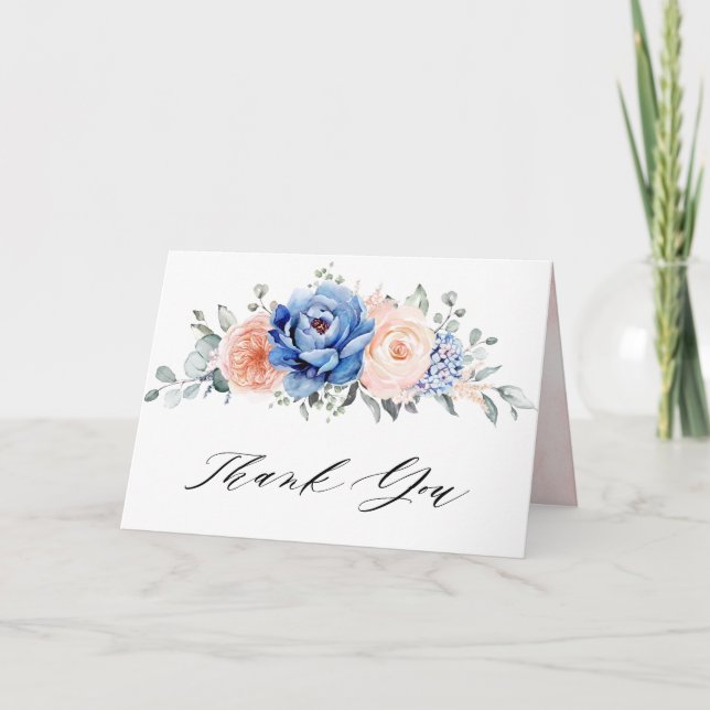 Navy Blue Slate Dusty Blush Bridal Shower Thank You Card (Front)