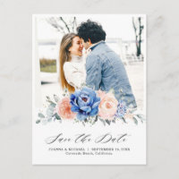 Navy Blue Slate Dusty Blush Floral Save the date